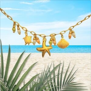 Super Cute 18" gold plated beach inspired charm necklace NWOT